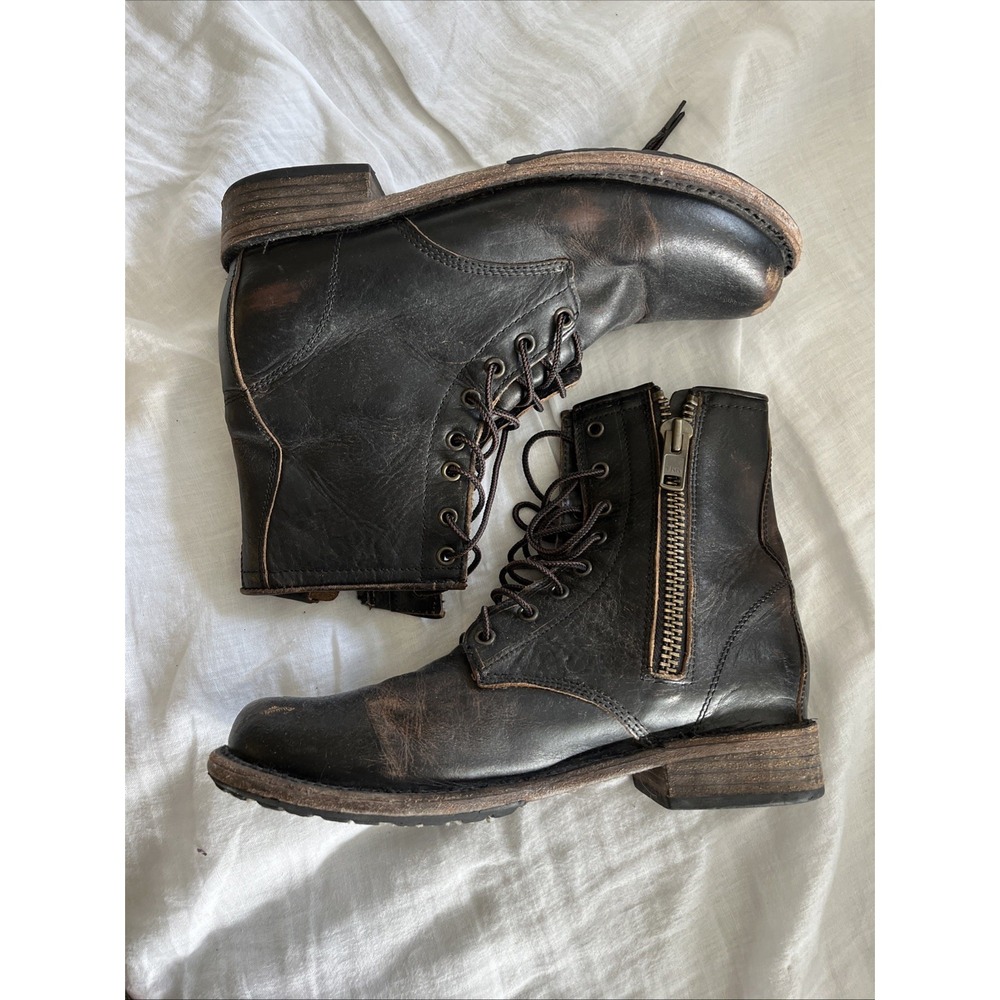 Free Bird Manchester Boots Women Size 9 Black Distressed Western Lace Up Prairie